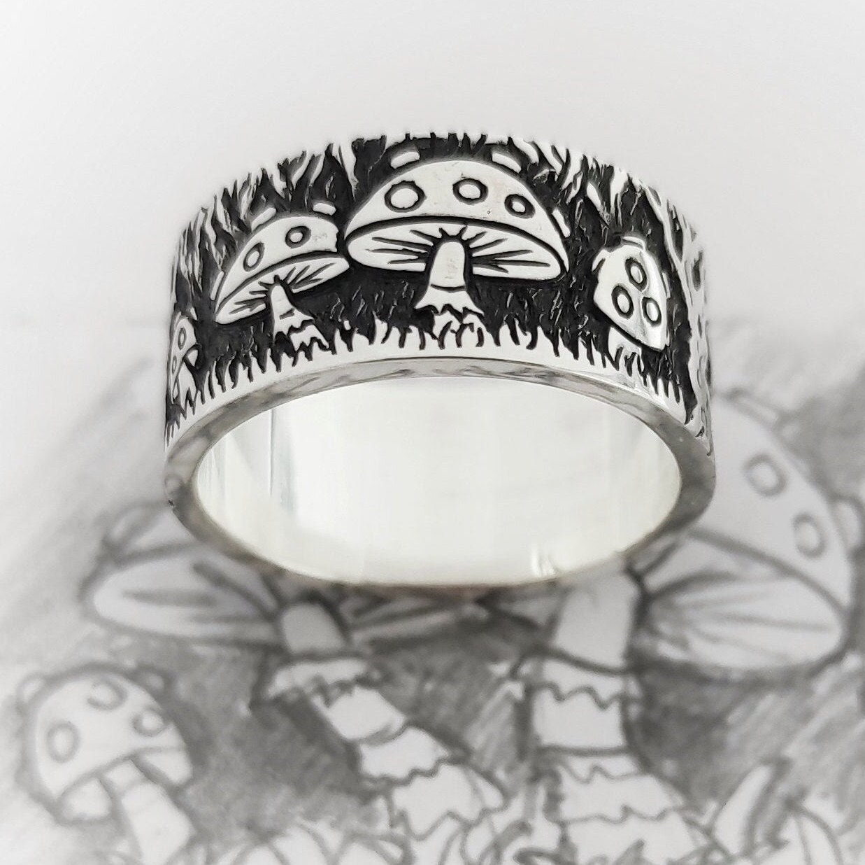 Unusual Mushroom Ring Wide silver ring in custom size Massive Etsy
