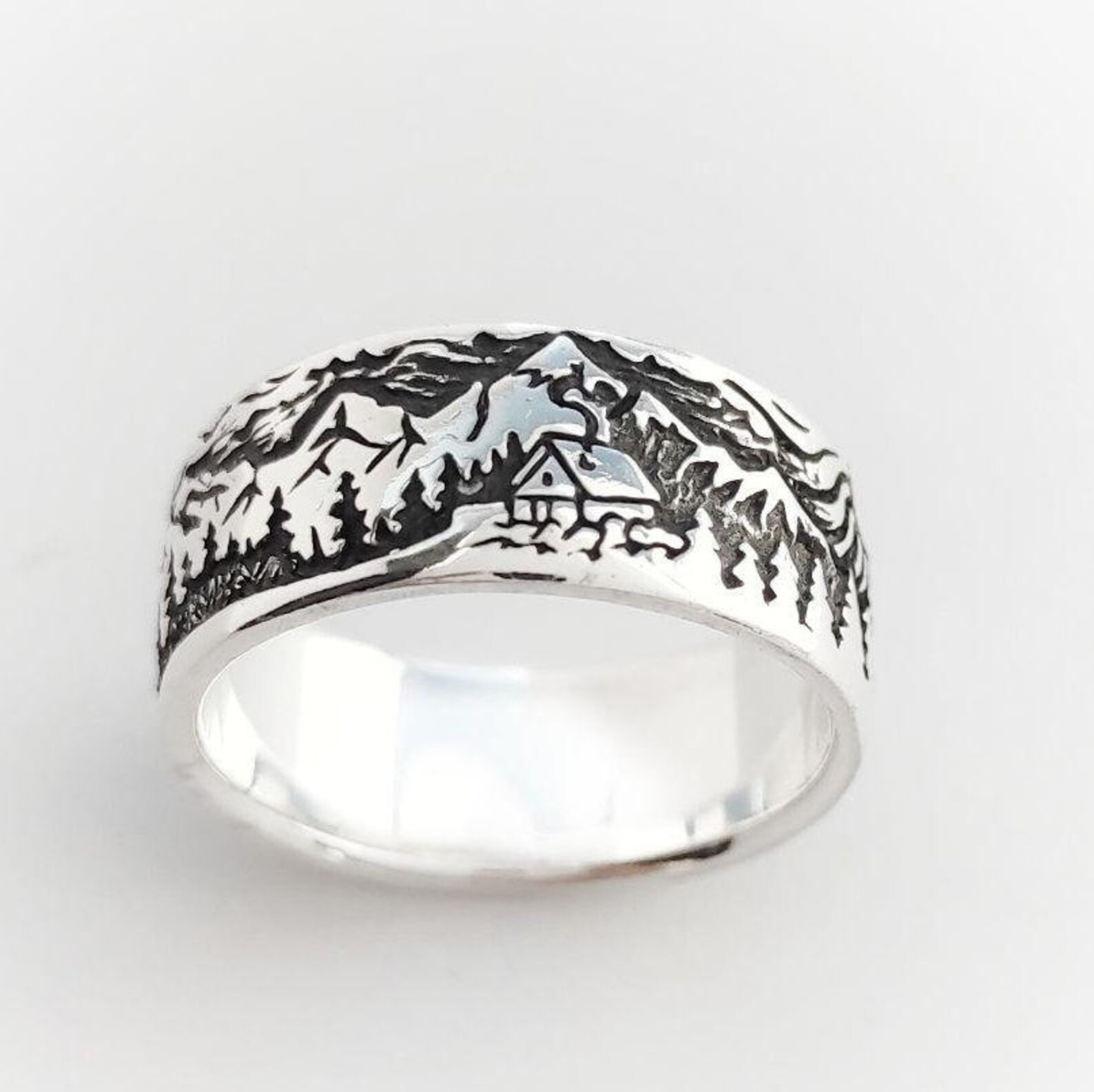 Mountain ring with nature Thick silver ring for travel Etsy