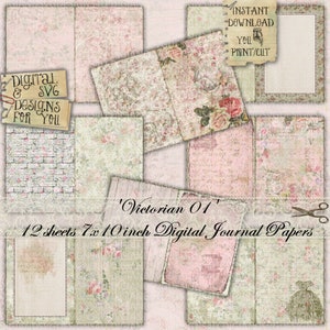 Shabby Chic, Victoriano, Diario Basura, Kit, Rosas, Encaje, Rosa, Verde, Floral, Imprimible, Efímera, Hoja de Collage, Vintage, Decoupage