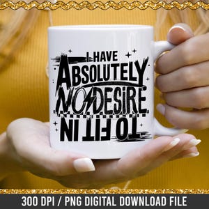 "I HAVE ABSOLUTELY NO DESIRE TO FIT IN" design in black, pink, and green. The design includes a lightning bolt and a checkered pattern. Other color options also available.