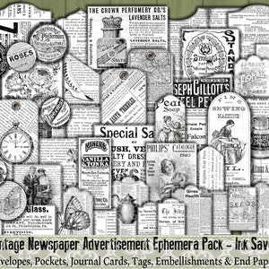 Vintage Newspaper Ads Black and White Typography Art Print by  YourSparklingShop
