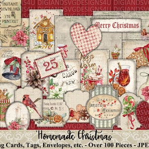 Selbstgemacht, Weihnachten, Vintage, Journal Karte, Tag, Umschlag, Digital, Geschenk, Dezember Daily, druckbar, Verzierung, Ephemera, Download
