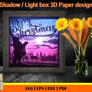 Christmas 3 - 3D Shadow box Template, Light Box SVG, 3D Shadow Box SVG, Santa waving svg, Christmas eve, Xmas svg, Santa and reindeer svg