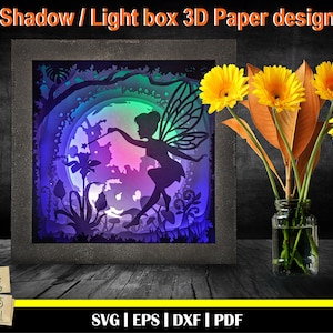 Fairy and flowers svg - 3D Paper Cut Template, Light Box SVG, 3D Shadow Box SVG, 3D Light Box Template, Lasercut 3D Datei svg, 3D Fairy svg