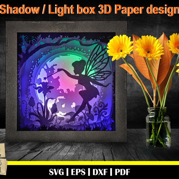 Fairy and flowers svg - 3D Paper Cut Template, Light Box SVG, 3D Shadow Box SVG, 3D Light box template, lasercut 3D file svg, 3D Fairy svg