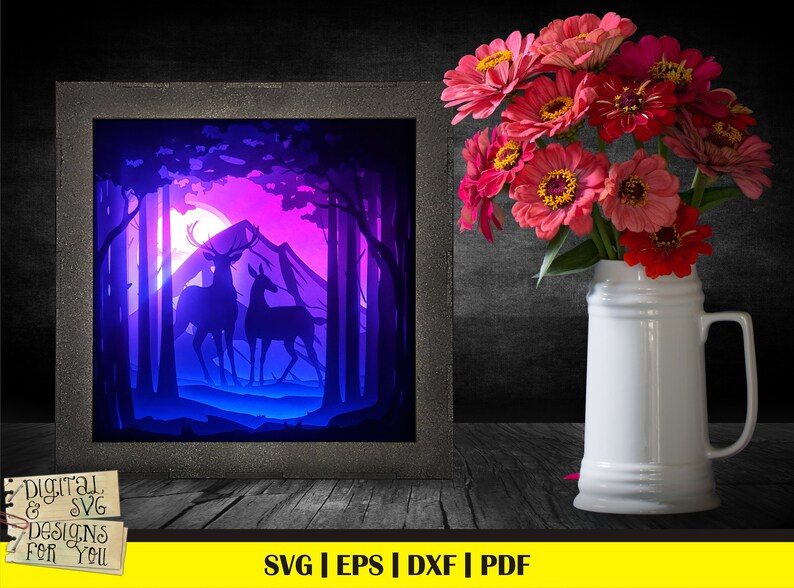 Deer in the Forest 3D Paper Cut Template Light Box SVG 3D | Etsy