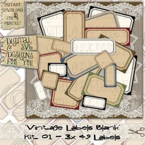 Vintage etiketten effen blanco, afdrukbaar, kit voor junkjournal, beschrijfbaar, kaarten, ephemera, plakboek, stempelen, collageblad, blanco kaarten, direct