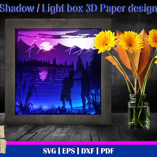Fishing Dad and son 3D Light Box, camping svg, Lake camping 3D shadow box, Fathers day svg, Camp svg, 3D Shadow Box, lake svg, camping svg, Fishing Dad and son 3D Light Box, camping svg, Lake camping 3D shadow box, Fathers day svg, Camp svg, 3D Shadow Box, lake svg, camping svg,