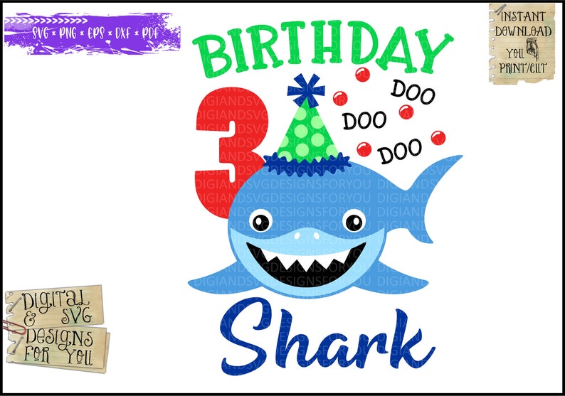 Download Birthday Shark svg png pdf Shark 3rd Birthday Svg Boy | Etsy