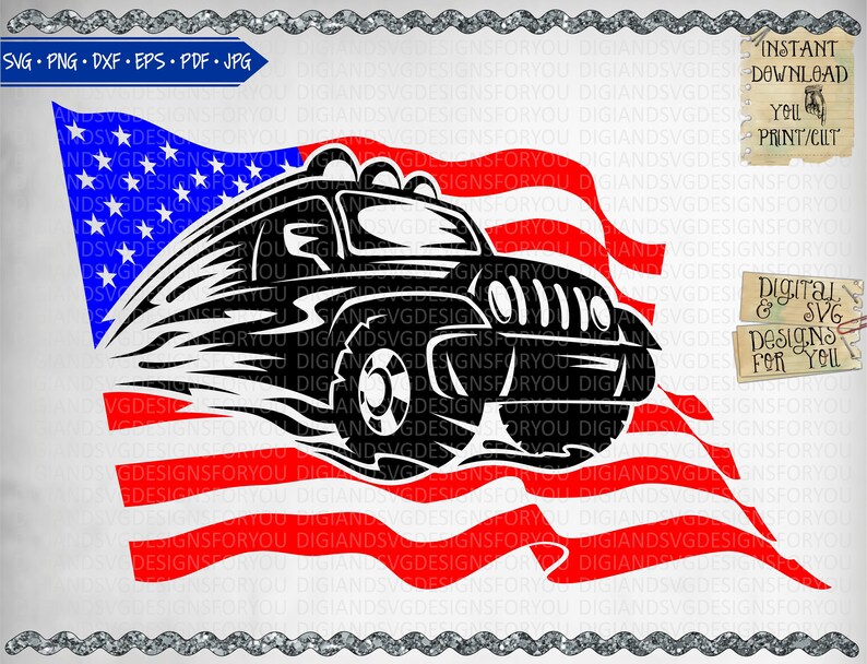 Download Flag and jeep Svg cut file Flag design Jeep 4th of July | Etsy