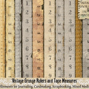 Vintage, Grunge, Kortstondige, Verfraaiing, Nummers, Linialen, Afdrukbare, Dagboek, Tags, Versiering, Plakboek, Naaien, Kaarten, Kaarten, Meetlint