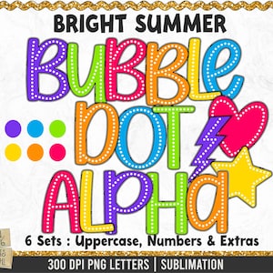 Bright Summer Alphabet PNG, Bubble Dot Alphabet, Alphabet avec des points, Alpha en pointillé, Alphabet PNG de la rentrée, doodle alpha, dessinés à la main
