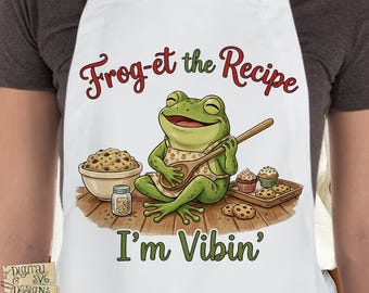 Frosch-Holen Sie sich das Rezept, ich bin Vibin 'PNG Design, Backen-Zitat png, Lustiges Backen png, Frosch png, Schneidebrett png, Schürze png, Geschirrtuch, Backen png