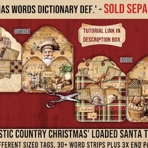 Noël champêtre rustique, bricolage Tags chargés, Père Noël, Mots de Noël, Expressions, Étiquettes de sac du père Noël, basse-cour, Bonhommes de neige, Renne, Imprimable