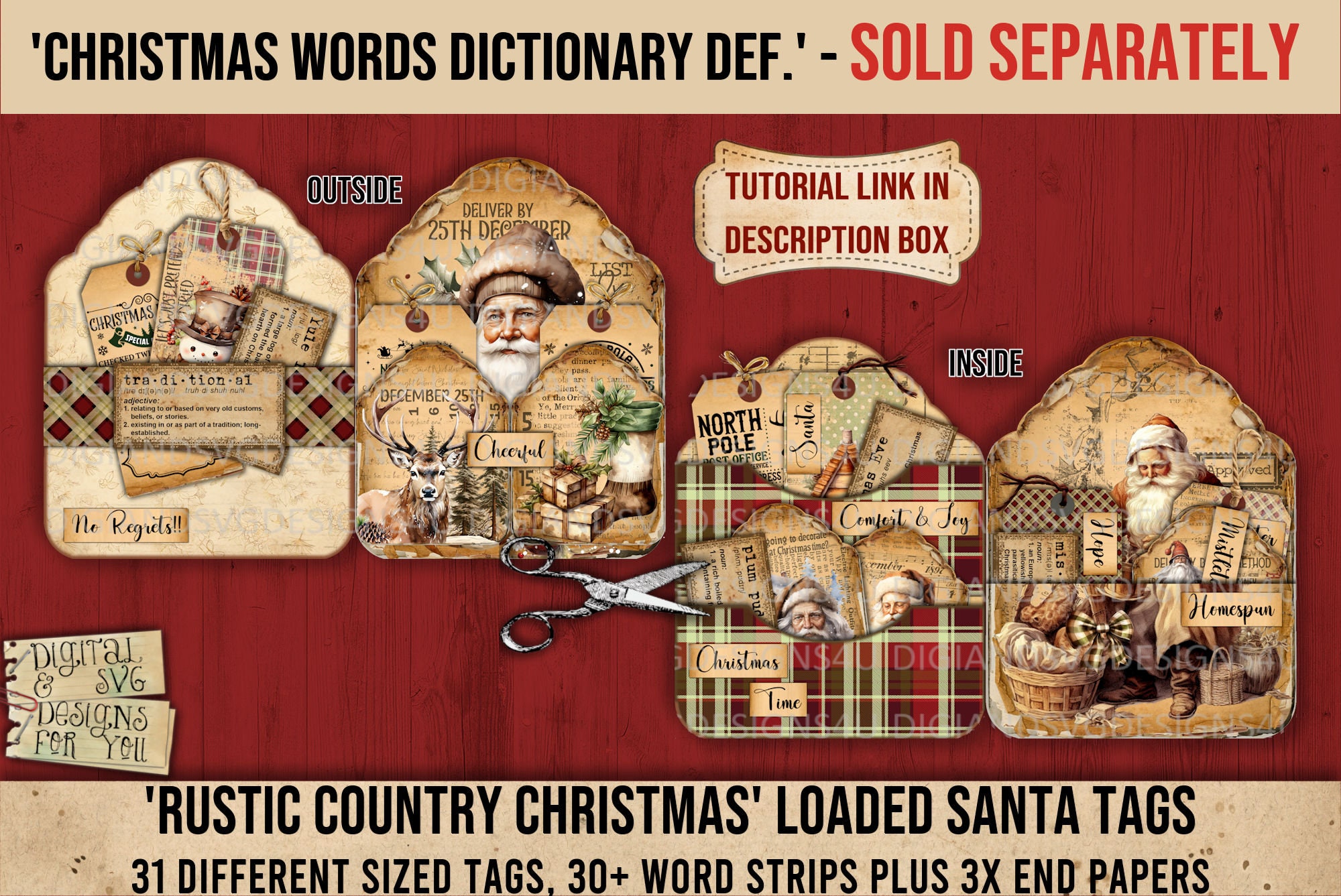 Rustic Country Christmas, D.I.Y. Loaded Tags, Santa, Tags, Christmas Words, Phrases, Santa Sack Tags, Farmyard, Snowmen, Reindeer, Printable