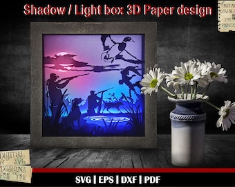 Hunting Ducks 3D Paper Cut Template, Light Box SVG, 3D Shadow Box SVG, 3D Light box template, scope svg, hunting svg, Forest svg, Deer svg