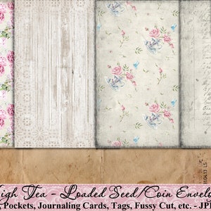 Seed Umschläge, Tasche, High Tea, Rosen, Shabby, Vintage, Verschönerung, Junk Journal, Papier, Tags, Schmetterlinge, Ephemera, printable Bild 7