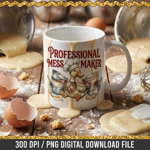 Humorous duck chef baking-themed PNG used on various sublimation products.