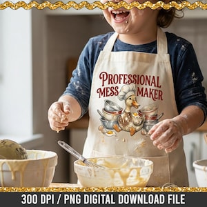 Humorous duck chef baking-themed PNG used on various sublimation products.