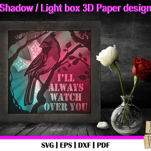 Cardinal 3D Light box template, I&#39;ll always watch over you, Cardinal SVG, Remembrance svg, Cardinal on Branch svg, Red Cardinal svg,