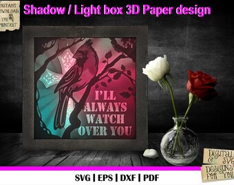 Cardinal 3D Light box template, I'll always watch over you, Cardinal SVG, Remembrance svg, Cardinal on Branch svg, Red Cardinal svg,