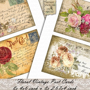May include: Four vintage floral post cards with handwritten text and floral designs. The cards are 4x6 inches and 2.67x4 inches.