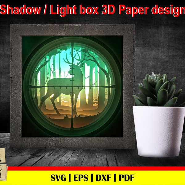 Jagd Hirsch 3D Paper Cut Template, Light Box SVG, 3D Shadow Box SVG, 3D Light Box Template, Scope svg, Jagd svg, Wald svg, Hirsch svg