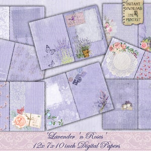 Lavender, Roses, Shabby Chic, Lace, Printable paper, Junk Journal, Kit, Ephemera, Cards, Collage Sheets, Scrapbook, Instant Download
