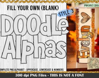 Doodle letters PNG, Style 3, Transparent doodle letters, Blank doodle letters, Customizable alphabet, Sublimation alphabet download