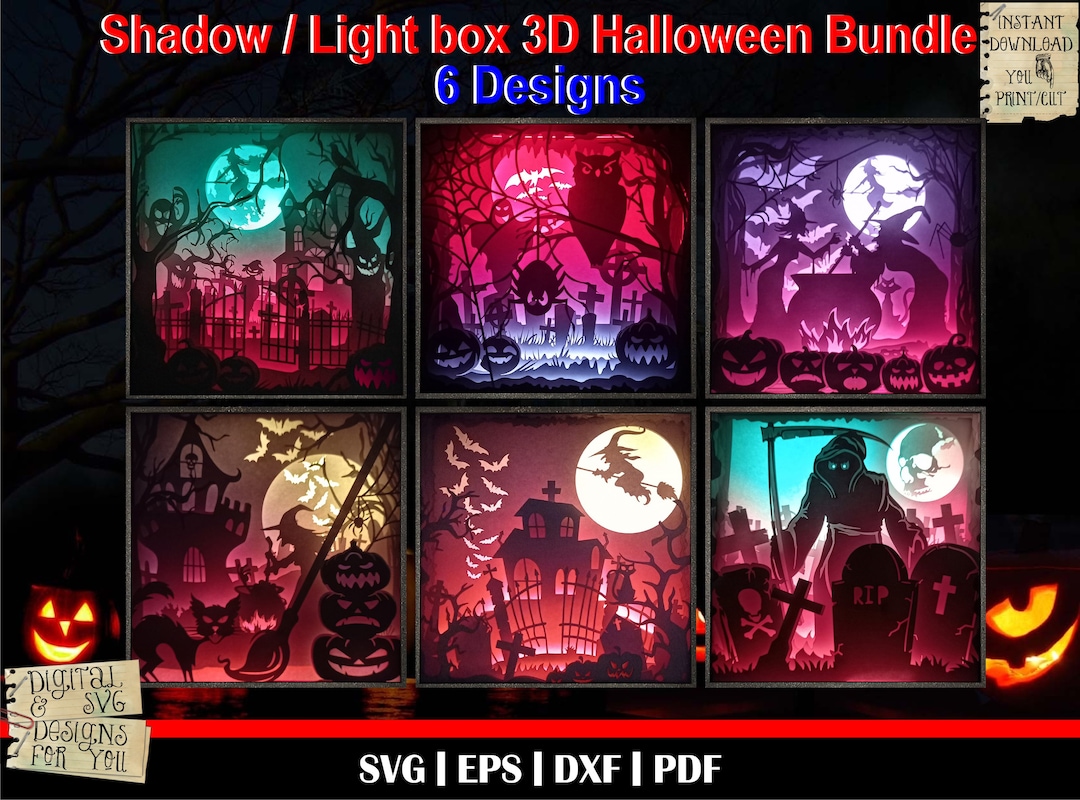 Halloween Bundle - 3D Shadow Box Template, 3D Shadow Box SVG, Scary ...