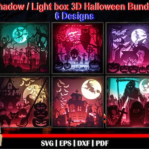 Halloween Bundle - 3D Shadow box template, 3D Shadow Box SVG, Scary Halloween svg, Witches Potion svg, Grim reaper svg, Spider svg, moon svg
