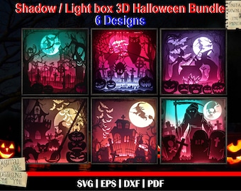 Halloween Bundle - 3D Shadow box template, 3D Shadow Box SVG, Scary Halloween svg, Witches Potion svg, Grim reaper svg, Spider svg, moon svg
