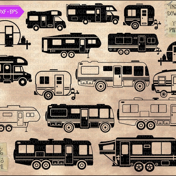 Camper, RV and trailer bundle svg, png, eps, dxf, camping clipart, Outdoors cutfile, RV svg, Caravan svg, Trailer camp svg, great outdoors