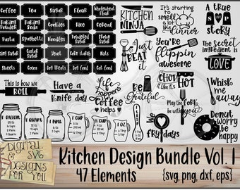 Kitchen Design Bundle Vol1 SVG Cut File  | Cut File for Cameo Silhouette & Cricut | Kitchen Quotes Cut File | Kitchen DXF Cut File