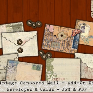 Vintage, Correo censurado, Sobres, Tarjetas, Grunge, Cartas de guerra antiguas, WW1, WW2, 1920's, 1940's, Sellos postales, Efímera, Diario, Imprimible