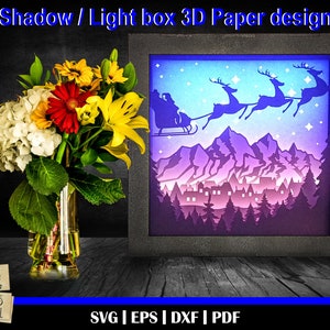 Christmas 1 - 3D Shadow box Template, Light Box SVG, 3D Shadow Box SVG, Santa sleigh svg, Christmas eve, Xmas svg, Santa and reindeer svg