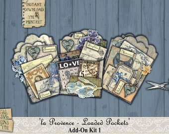Pocket Tags, Loaded Envelope, Vintage, Shabby Chic, French, la Provence, Printable, Junk Journal, Cards, Ephemera, Words, Scrapbook, Planner