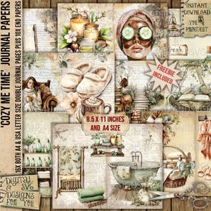 Cosy Me Time, Journaalpapier, Spadag, Zelfzorg, Wellness, Geestelijke gezondheid, Junk Journal, Scrapbooking, Decoupage, DigiAndSVGDesigns4U, Afdrukken