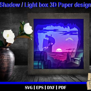Pirate&#39;s Cave svg - 3D Paper Cut Template, Light Box SVG, 3D Shadow Box SVG, 3D Light box template, Digital Download Files, glowforge laser