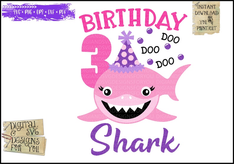 Download Birthday Shark svg png pdf Shark 3rd Birthday Svg Girl | Etsy