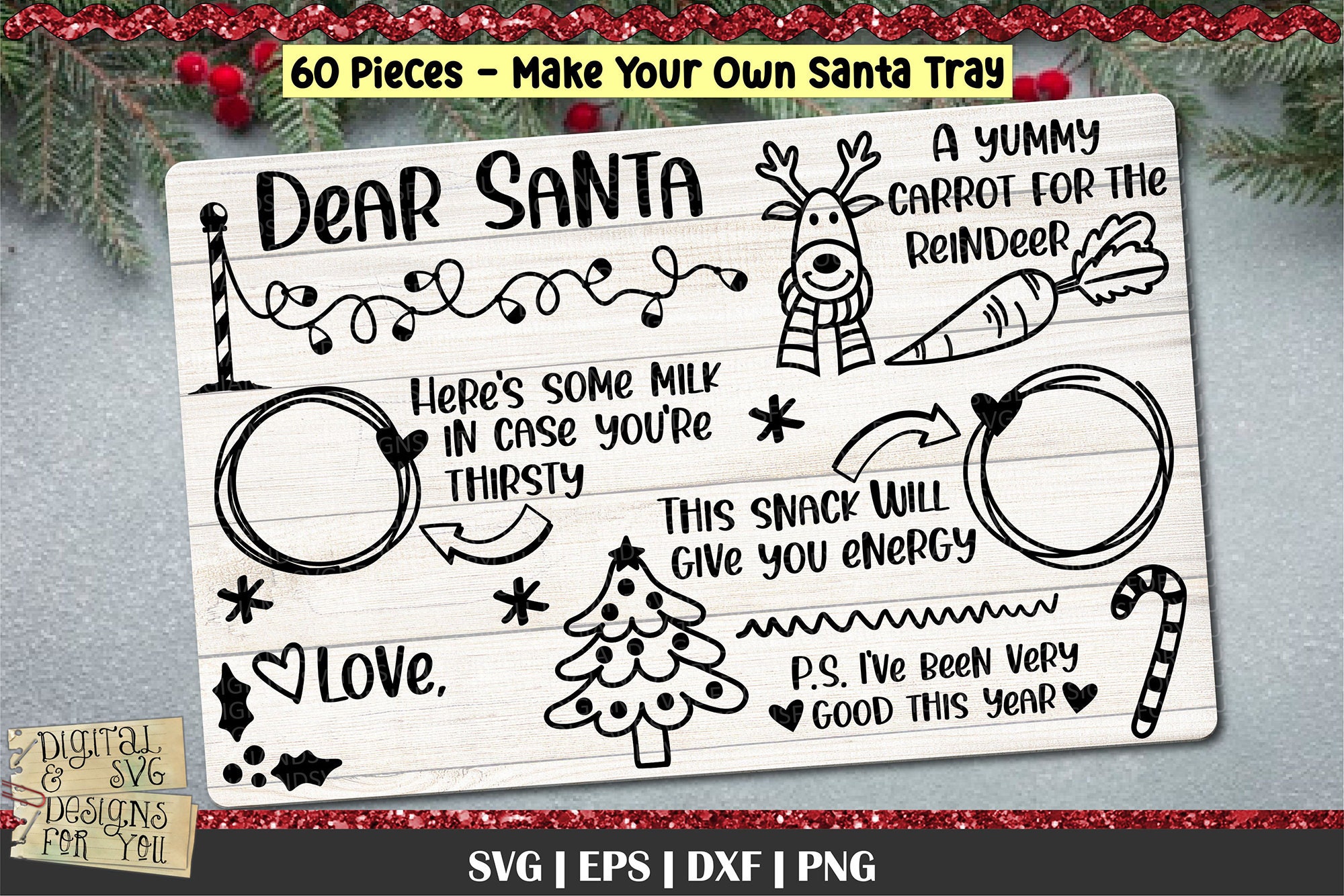 Dear Santa Tray SVG Creator Kit DIY Personalized Cookie Snack And Milk