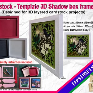 3D Cardstock / Paper Shadow box Template for layered 3D art / Cardstock svg / 3D Paper box, 3D shadow box, glowforge svg, light box svg.