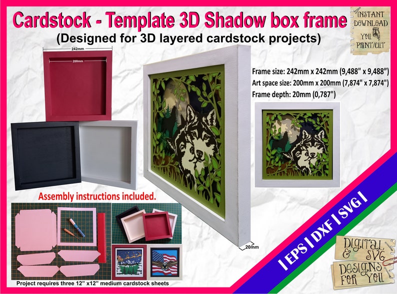 3D Cardstock / Paper Shadow Box Template for Layered 3D Art / Etsy Canada