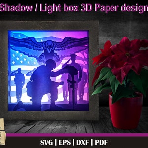 Fallen soldier 3D Shadow box Template, Light Box SVG, 3D Shadow Box SVG, 3D Light box template, Digital Download Files, glowforge svg