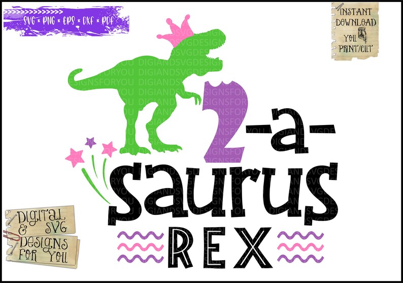 Download Two a saurus Rex svg Dinosaur svg 2nd Birthday Svg ...