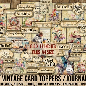 Cartes de voeux vintage minables, décorations, sentiments, cartes journal, cartes ATC, éphémères, féminin, masculin, scrapbooking, cartes, imprimable