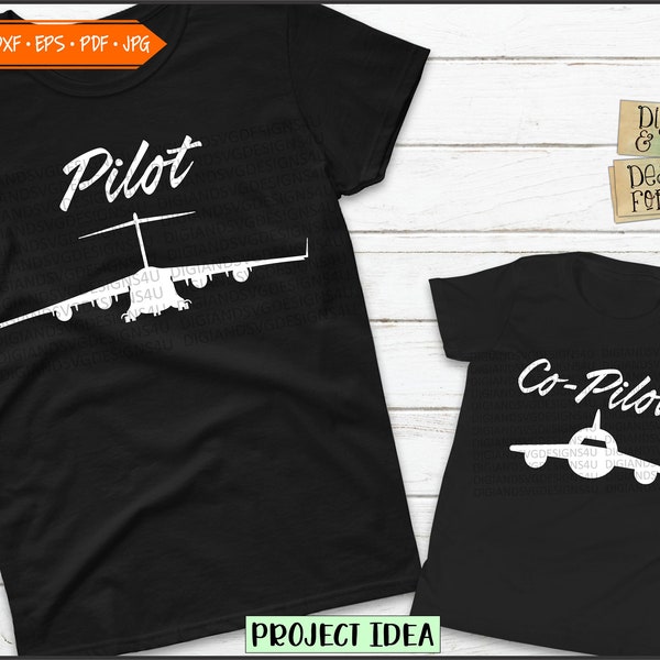 Pilot svg, co-pilot svg, fathers day, daddy and me svg, dad and son, matching shirt design, papa, airplane svg, toy plane svg, flying, pilot