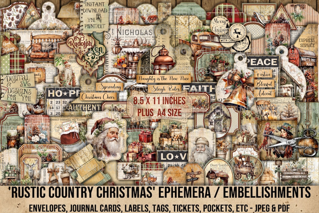 Rustic Country Christmas, Ephemera, Embellishments, Santa, Farmyard ...