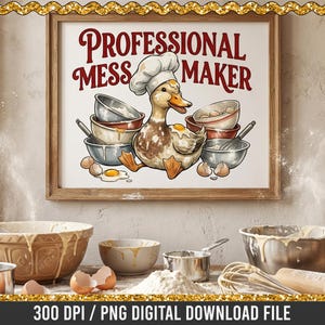 Humorous duck chef baking-themed PNG used on various sublimation products.