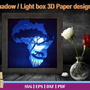 ÁFRICA - Plantilla de corte de papel 3D, SVG de caja de luz, SVG de caja de sombra 3D, plantilla de caja de luz 3D, archivos de descarga digital, láser glowforge, svg de África